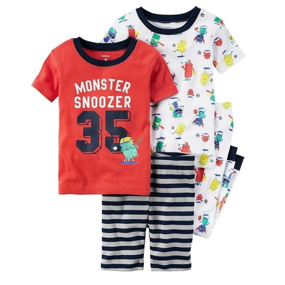 Boys Carter's 4 pc MONSTER SNOOZER Cotton Pajama Tops Shorts Pants Size 10 NWT - Picture 1 of 1